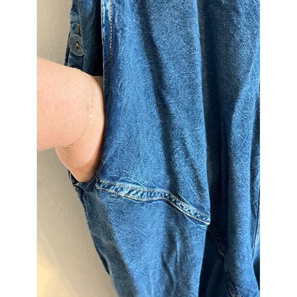 Sacred Threads Overalls Women L Blue Denim Patchwork Boho Y2K Retro Western 80s - Picture 9 of 15